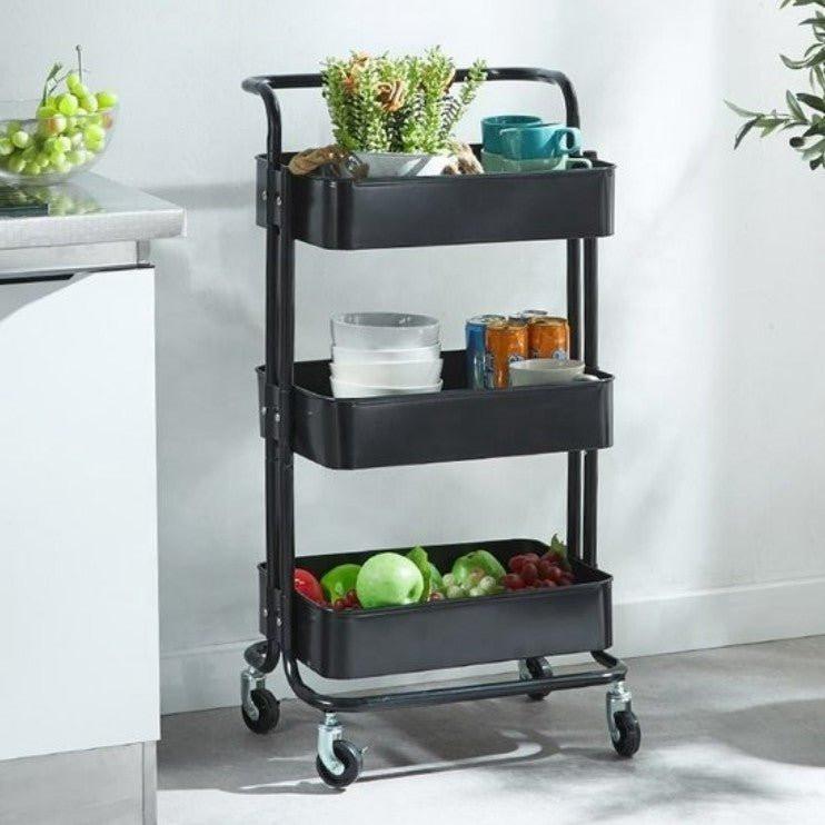 Ceruzo 3 Tier Serving Trolley With Baskets For Kitchen Storage Cart On Wheels 43x36x86 Cm.